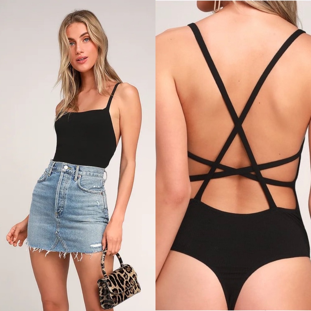 Lulus Heights Black Strappy Backless Bodysuit
